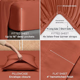 Bambaw 100% Viscose Derived from Bamboo Sheets Queen Size Set – 4pcs Cooling Sheets Queen, Luxury Bedding, Soft & Breathable, Deep Pocket Fits Up to 16'' Mattresses (Terracotta) Bambaw