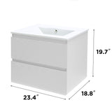 KSWIN 24" White Wall Mounted Bathroom Vanity with Sink Floating Vanity Two Drawers Bathroom Cabinet with White Ceramic Integrated Sink KSWIN