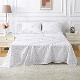 Softan Pink Floral Full Sheet Set Flower Printed Bed Sheets Double - 4 Piece Microfiber Patterned Fitted Bed Sheets with 15" Deep Pocket & Straps, Cozy Cute Pink Sheets and Pillowcase Set Softan