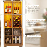 Kasibie Wine Cabinet, Wine Bar Cabinet with LED Lights, Liquor Cabinet with Glass Holder Wine Rack, Farmhouse Modern Liquor Cabinet with Storage for Home (Brown) Kasibie