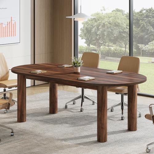 Tribesigns 5.3 ft Oval Conference Table, 63 Inches Curved Meeting Seminar Table for 4-6 People, Walnut Training Desk for Office Conference Room Tribesigns
