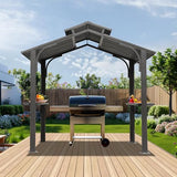 Domi 8x5FT Hardtop Grill Gazebo, Grill Canopy for Outdoor Grill w/Double Galvanized Steel Roof, 2 Side Shelves and Ceiling Hooks, Grill Tent BBQ Gazebo for Patio Garden Backyard, Grey domi outdoor living