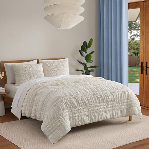 UGG Full/Queen Quilt Set - 3pc Bed Spread with 2 Pillow Shams, All Season Luxury Bedding, Lightweight Quilted Soft Textured Comforter, Cozy Coastal Queen Quilt Set, Beige Snow (Tide Devon) UGG