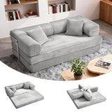 TuckMoMo 76.77 Inch Convertible Sofa Bed, Modern Corduroy Futon Boneless Couches Lounge Loveseat with Side Storage Pocket, Pull Out Sofa Bed for Living Room, Bedroom, No Assembly Required, Grey TuckMoMo