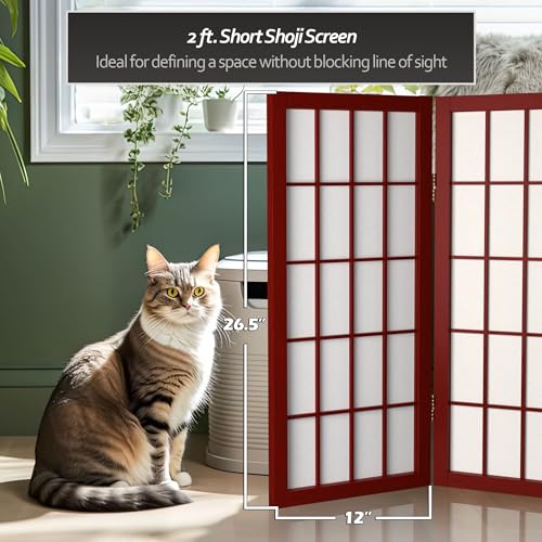 2 ft. Short Desktop Window Pane Shoji Screen - Rosewood - 3 Panels Red Lantern