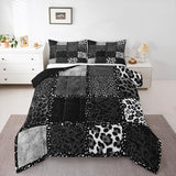 Erosebridal Grey Leopard Print Full Size Comforter Sets for Kids Boys Girls,Animal Skin Texture Bedding Set,Patchwork Geometric Duvet Insert,Farmhouse Quilt Bedroom Decor Erosebridal