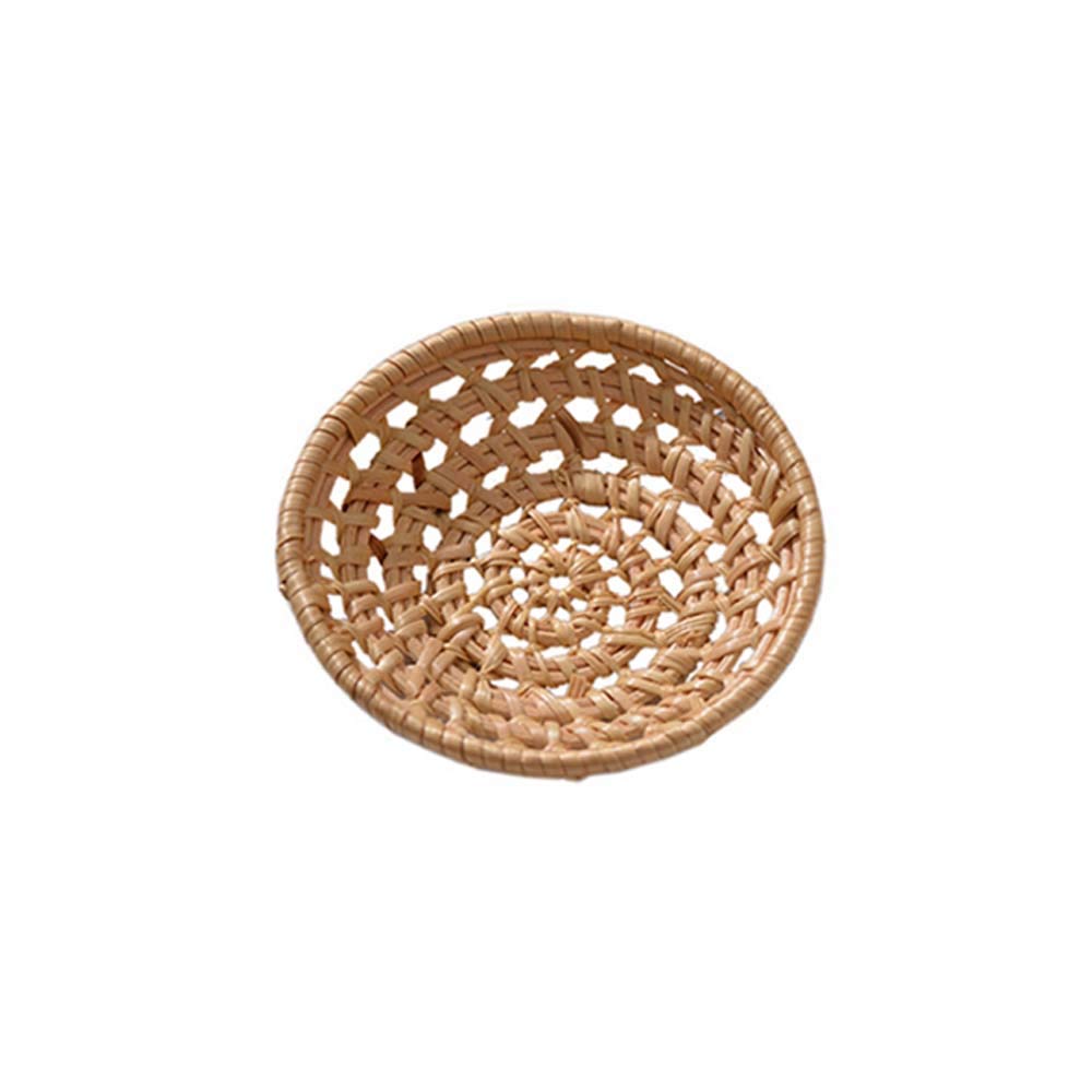 Round Rectangle Rattan Fruit Bread Baskets, Handmade Woven Storage Bowls Breakfast Serving Tray for Kitchen Tabletop Generic