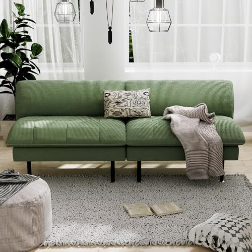Ribilake 70" Futon Sofa Bed, 4 in 1 Multi-Function Couch Sleeper with Adjustable Backrest, Modern Convertible Futon, Recliner Small Loveseat for Living Room, Dorm, Green Ribilake