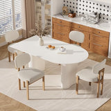 HAIZAO Modern Dining Table Set for 4, 5 Pieces Cream Kitchen Table Set,63Inch White Oval Dining Table with 4 Beige Chairs for Apartment Large Space HAIZAO
