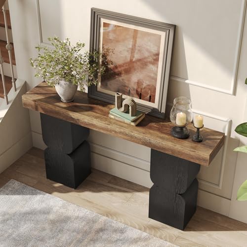 63-Inch Console Table, Heavy-Duty Look, Behind Couch Sofa Table, Color Blocking Design, Bold Structural Presence, Modern Entryway Furniture for Living Room, Hallway, Foyer, Brown + Black LITTLE TREE