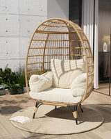 GAOMON Oversize Wicker Egg Chair with Plush Cushion, Rattan Egg Basket Lounge Chair Winter Egg-Shaped Chair w/Steel Frame and 4 Cushions for Patio, Porch, Beige GAOMON