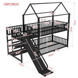 Bellemave Twin Over Twin Bunk Bed with Slide, Kids House Floor Bunk Bed with Storage Stairs and Full Length Guardrail, Heavy Duty Bunk Beds for Girls, Boys, Black Bellemave