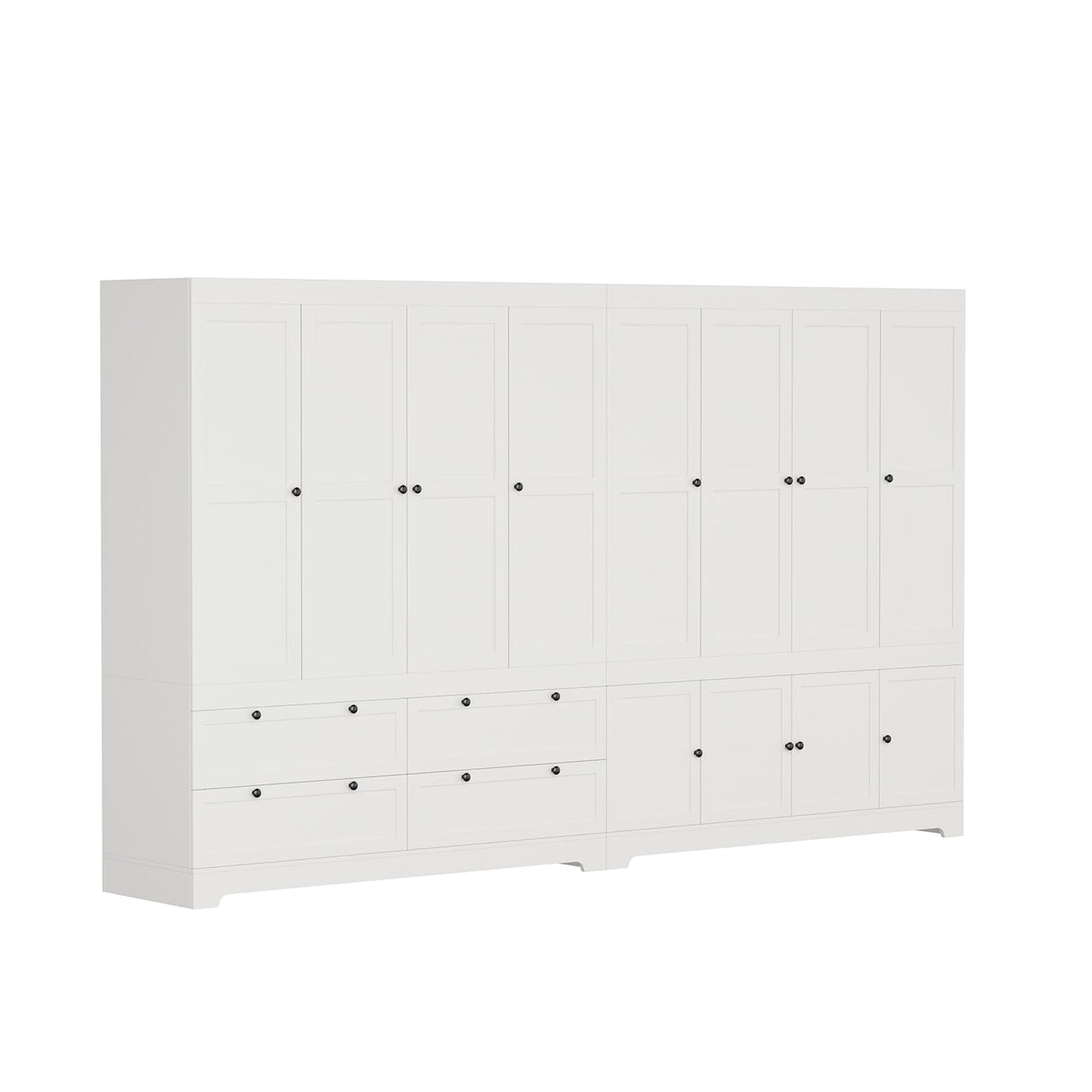 PLANNTONNEO Large White Wardrobe Closet with Drawers, Modular Closet System with Doors and Hanging Rods, Tall Large Armoire Ample Storage, Big Bedroom Armoires (8 Doors/White) PLANNTONNEO