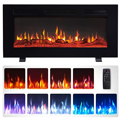 Efiretric® Grace 36" W 3 in 1 Electric Fireplace (EF449), Freestanding, Wall Mounted, Recessed, 9 Colors Flame Effect, TV Media Wall, Heater 750W/1500W, Remote Control EFIRETRIC