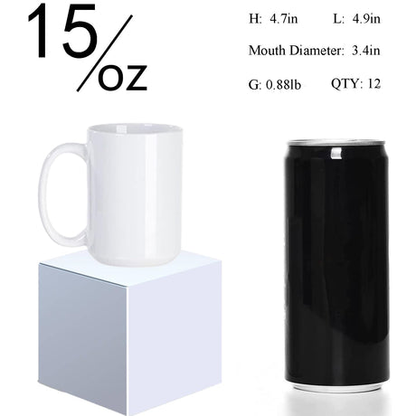 ABBSH Sublimation Coffee mugs, 15 oz White Coffee Mugs Tazas Para Sublimacion Cups With Box for Coffee, Soup, Tea, Milk, Latte, Hot Cocoa Set of 12 ABBSH