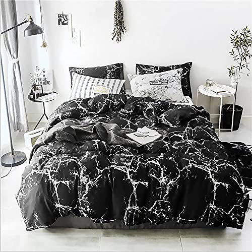 karever Black Marble Comforter Set Full/Queen White Texture Bedding Reversible Teen Boy Men Full Size Soft Lightweight Quilt Set, 3 PCs( 1 Comforter, 2 Pillowcases) KAREVER
