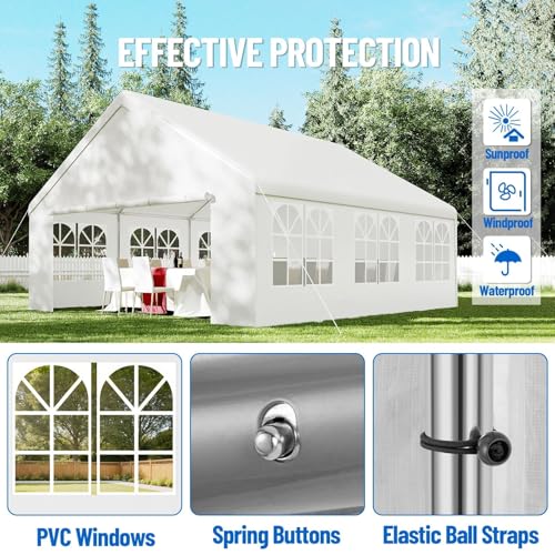20'X20' Party Tent, Outdoor Heavy Duty Wedding Gazebo, Removable Sidewalls, Water & UV Resistant, Event Shelter Canopy Tent for Parties Carport BBQ, White & Straight Edge BouPower