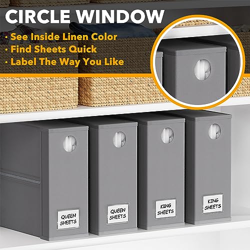 SpaceAid 4 Pack Bed Sheet Organizers and Storage, Foldable Organizer for Linen Closet, Sheets Set Folder Keeper with Window XL (Queen & King Size) Organizing Bedding Container, Gray 91ZDSN-SL01-G4 SpaceAid