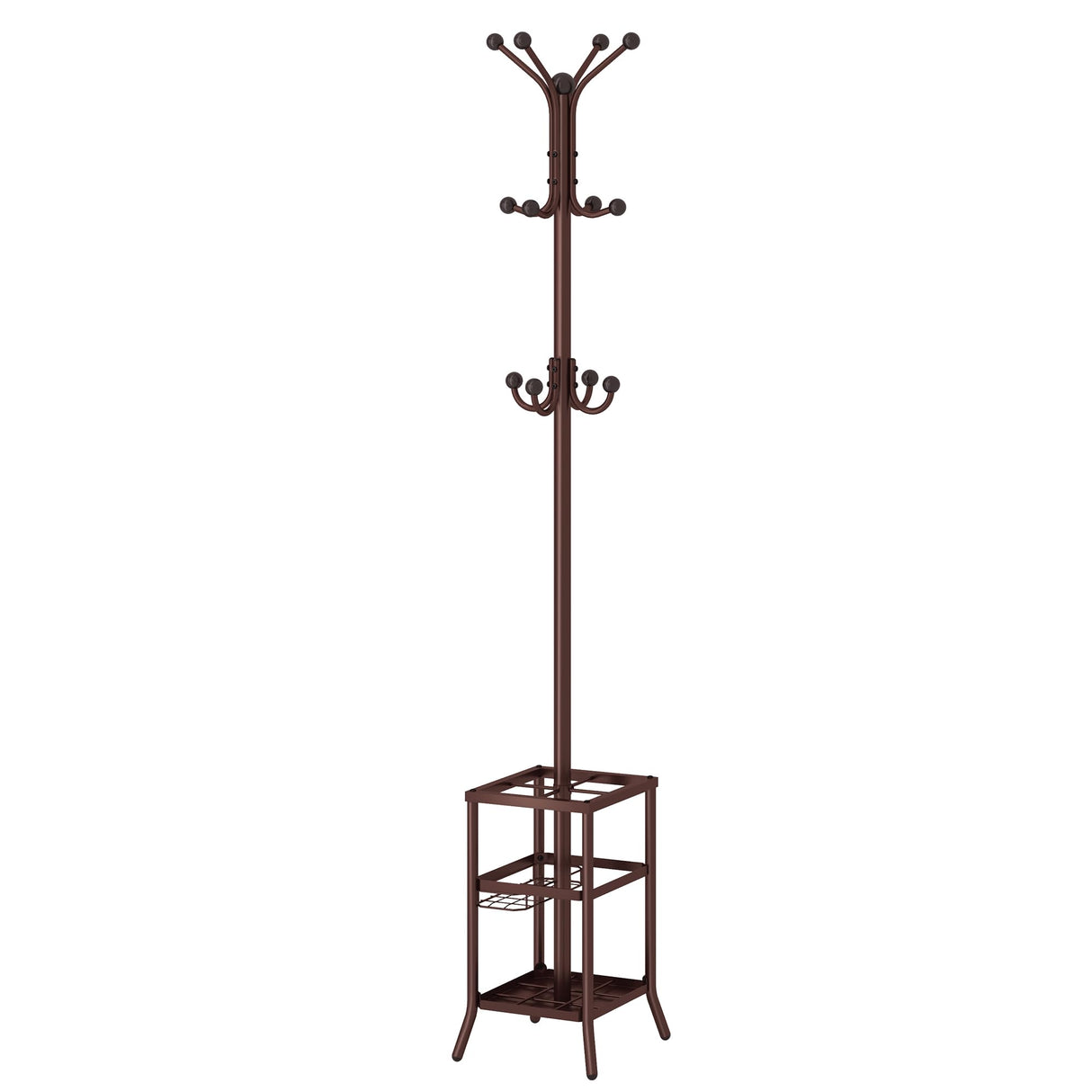 FAVOOSTY Coat Rack Freestanding,Coat Rack Stand with Umbrella Holder,Metal Coat Rack with 12 Hooks,Tree Clothes Hat for Entryway,Hallway,Living Room,Bedroom, Office To Hang Clothes-Brown FAVOOSTY