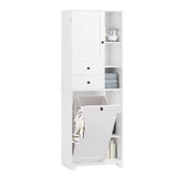 SoBuy Bathroom Tall Laundry Cabinet Freestanding Storage Unit with Removable Basket Large Cupboard with Tilt-Out Hamper, White BZR104-W SoBuy
