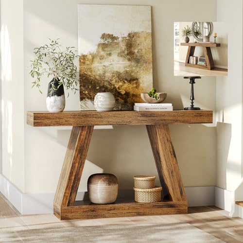 LITTLE TREE 55-Inch Sofa Table with Storage, Farmhouse Console Table for Home, Rectangular Wooden Entryway Furniture for Living Room, Bedroom, Office, Hallway, Brown LITTLE TREE