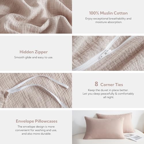 MILDLY Muslin Duvet Cover Twin - 100% Washed Cotton Linen Like Gauze Comforter Cover 2 Pieces Breathable & Lightweight for All Season MILDLY