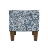 HomePop Home Decor |K7646-A879| Upholstered Modern Rectangular Storage Ottoman | Hinged Lid Ottoman with Storage for Living Room & Bedroom, Blue Denim Jacobean Print HomePop