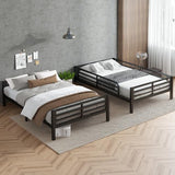 HKOLIE Full XL over Full XL Bunk Bed, Metal Bunk Bed Frame Heavy Duty Bunk Beds Loft Bed Frame with Ladder and Guardrail Metal Slats No Box Spring Required for Adults Teens (Full XL over Full XL Size) HKOLIE