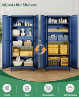 75" Tall Metal Storage Cabinet with 2 Doors and 4 Adjustable Shelves, Heavy Duty Steel Pantry Cabinet for Garage, Home Office, Kitchen and Laundry Room, Freestanding Utility Cupboard,Blue METALOONG