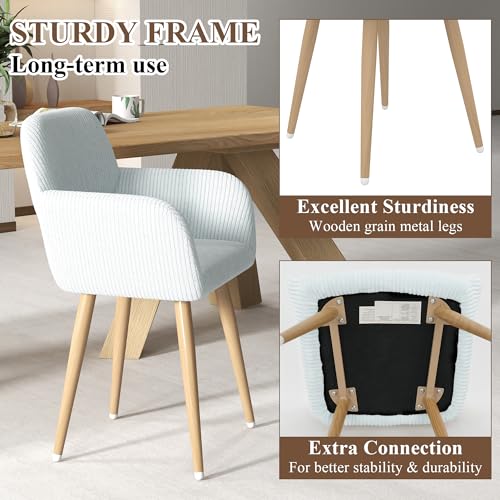 GOOLON Home Office Desk Chair Set of 1, Corduroy Fabric Vanity Chair for Makeup with Hollow Backrest, Comfy Armchair Wood Frame with Strudy Metal Legs, Light Blue GOOLON