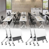 MOFGOE Folding Conference Table, Mobile Training Table with Silent Wheels, Large Wood Training Table, Meeting Mobile Combined Desk, for Office Conference Room Classroom, Modular,4 Pack,47x20x30 Inch MOFGOE