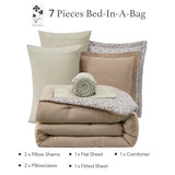 Queen Comforter Set - 7 Pieces Dark Brown Gauze Muslin Bedding Sets for All Seasons, Lightweight Breathable Bed in a Bag Queen with Revesible Farmhouse Comforter, Sheets, Pillowcases & Shams BLOOMHAVEN