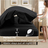 Bedsure Premium Series 7 Piece Black Queen Comforter Set, Goose Down Alternative, All Season Medium Warmth, Soft Hotel Luxury Bed in a Bag, Safe for Sensitive Skin, Includes Sheets Pillowcases Shams Bedsure