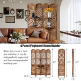 4 Panel Wood Room Divider Folding Privacy Screens, Folding Screen Room Divider with Storage Shelves, Freestanding Wood Farmhouse Divider for Separation, Small Spaces Bedroom Apartment OUTLANE