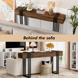 knoworld 63 Inch Console Table for Entryway, Industrial Sofa Tables Couch Table Behind Sofa for Living Room Hallway Foyer, Walnut knoworld