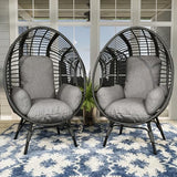 TQKVIPI 2 pcs Oversized Wicker Egg Chair Outdoor Indoor - Rattan Patio Egg Lounge Chairs with Cushion 500lbs Capacity for Living Room, Balcony, Backyard