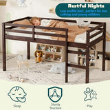 Mirightone Low Loft Bed Twin Size, Wood Junior Loft Bed Frame with Ladder for Kids Girls Boys Teens, Solid Rubberwood, Espresso Mirightone