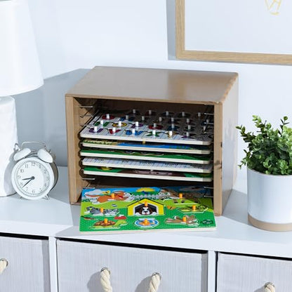 Melissa & Doug Natural Wood Puzzle Storage Case (Holds 12 Puzzles) - Wooden Puzzle Rack Organizer - WoodArtSupply