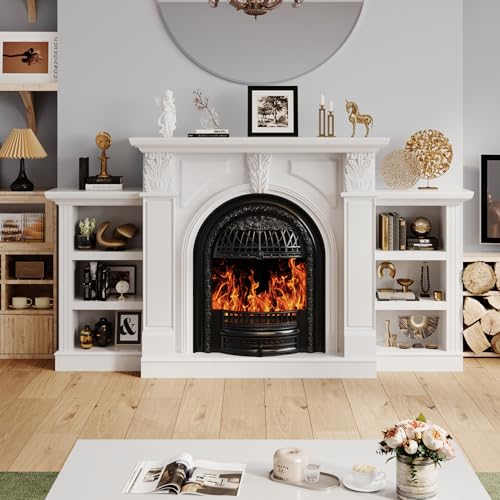 BLANKSPACE 80 Inch Electric Fireplace with Mantel, Tv Stand with Black Birdcage Fire Place Heater and Carved Square Column Design Design for Living Room, Bedroom BLANKSPACE