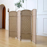 Furnnylane 4 Panel Rattan Divider Short Room Partition Screen,Double Sided Folding Divider for Room Separation,Light Brown,47.2" H x 63" W Furnnylane
