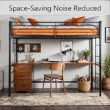 Anwick Metal Loft Bed with Stairs,Bunk Bed with Desk and Guardrail for Kids Boys Girls,Loft Bed Frame with Charging Outlet & LED Lights,Noise-Free, Black (Twin XL) Anwick