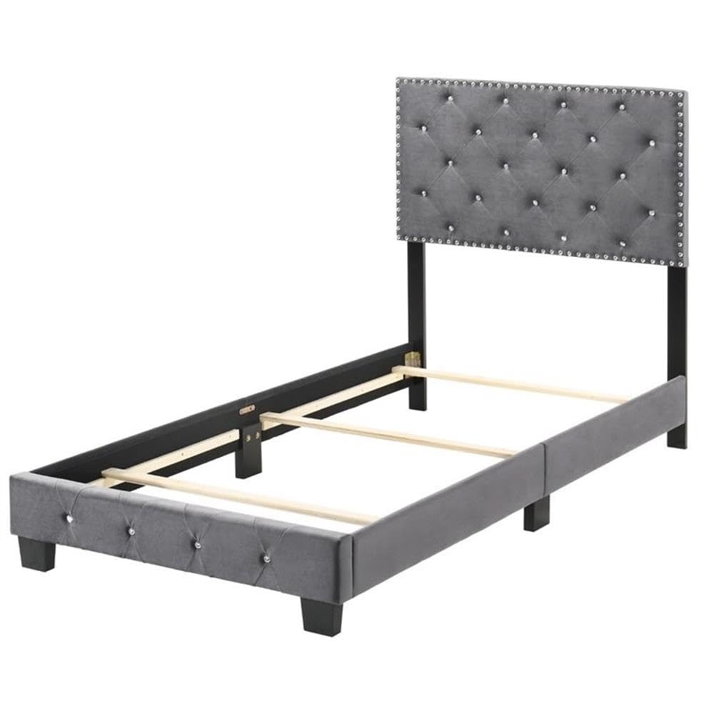 Glory Furniture Suffolk Velvet Upholstered Twin Bed in Gray Glory Furniture