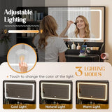 YESHOMY Vanity Desk with Lights and Mirror, L Shaped Makeup Table, Dresser with Hairdryer Holder and Power Outlet, Adjustable 3 Lighting Modes, 5 Drawers and Adjustabled Open Storage Shelves, Black YESHOMY
