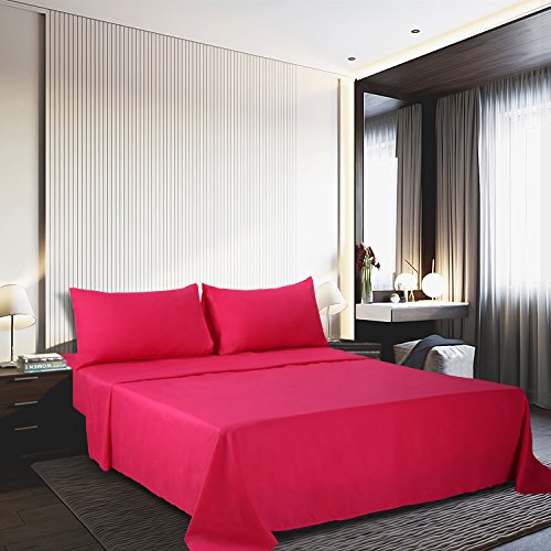 Best Season 3 Piece Bed Sheet Set (Twin,Hot Pink) 1 Flat Sheet,1 Fitted Sheet and 1 Pillow Cases,100% Super Soft Brushed Microfiber 1800 Luxury Bedding,Deep Pockets &Wrinkle,Fade Resistant Best Season