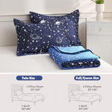 JSD Blue Stars Kids Quilt Set Full/Queen, 3 Piece Space Theme Boys Printed Bedspread Coverlet with Pillow Sham Quilted Blanket JSD