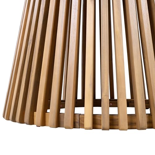 Merax 5 Pieces Patio Dining Sets for 4 People, Outdoor Acacia Wood Furniture Sets, 47.25" Large Round Table & Slatted Dining Chairs for Garden Patio Deck, Teak Look & White Rope Merax