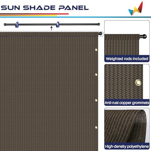 Windscreen4less 8’ x 16’ Universal Replacement Shade Cover Canopy for Pergola Patio Porch Privacy Shade Screen Panel with Grommets on 2 Sides Includes Weighted Rods Breathable UV Block Brown Windscreen4less