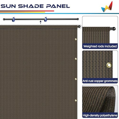 Windscreen4less 8’ x 16’ Universal Replacement Shade Cover Canopy for Pergola Patio Porch Privacy Shade Screen Panel with Grommets on 2 Sides Includes Weighted Rods Breathable UV Block Brown