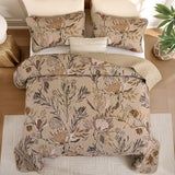 Dintszyayue Quilt Queen Size Brown, 3 Pieces Boho Floral Bedspread Bedding for Queen Size Bed, Soft Lightweight Microfiber Coverlet Set for All Season Quilt with 2 Pillowcases Dintszyayue
