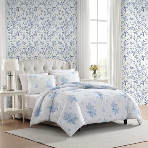 Laura Ashley - Twin Duvet Cover Set, Plain Weave Cotton Bedding with Matching Sham, Button Closure, Lightweight for Year Round Use, Dorm Essentials, Oeko-Tex Certified (Sophia Blue) Laura Ashley